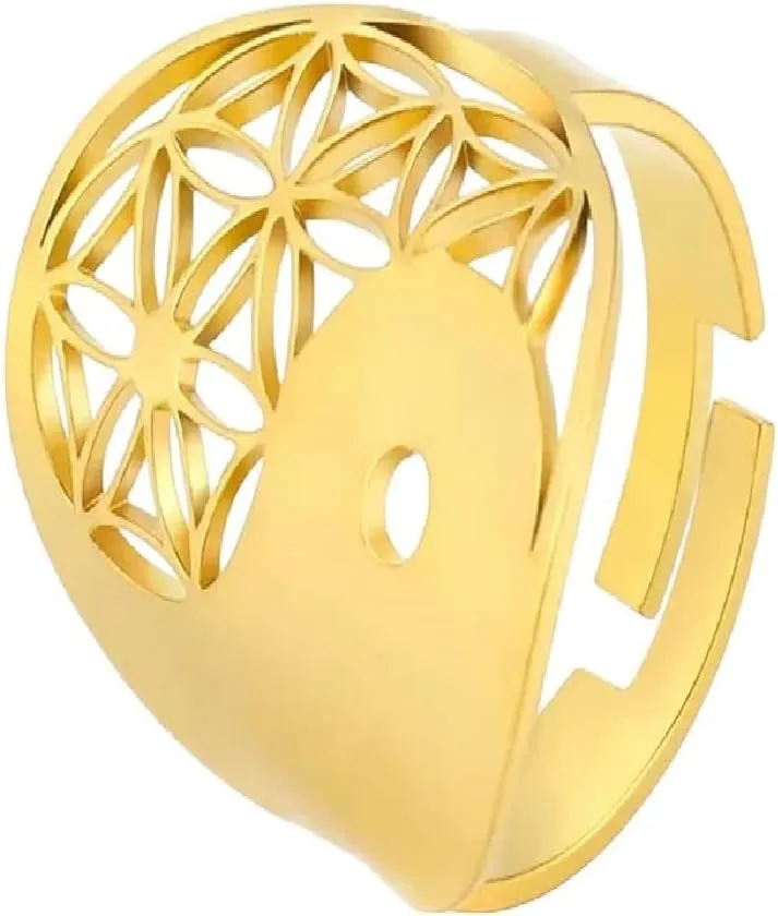 New 2026 Arrive Unisex Yin Yang Flower Of Life Ring Stainless Steel For Women Abjustable Geometric Couple Rings Jewelry Anniversary Decoration Luxury With You Accessories Trendy For Women And Men