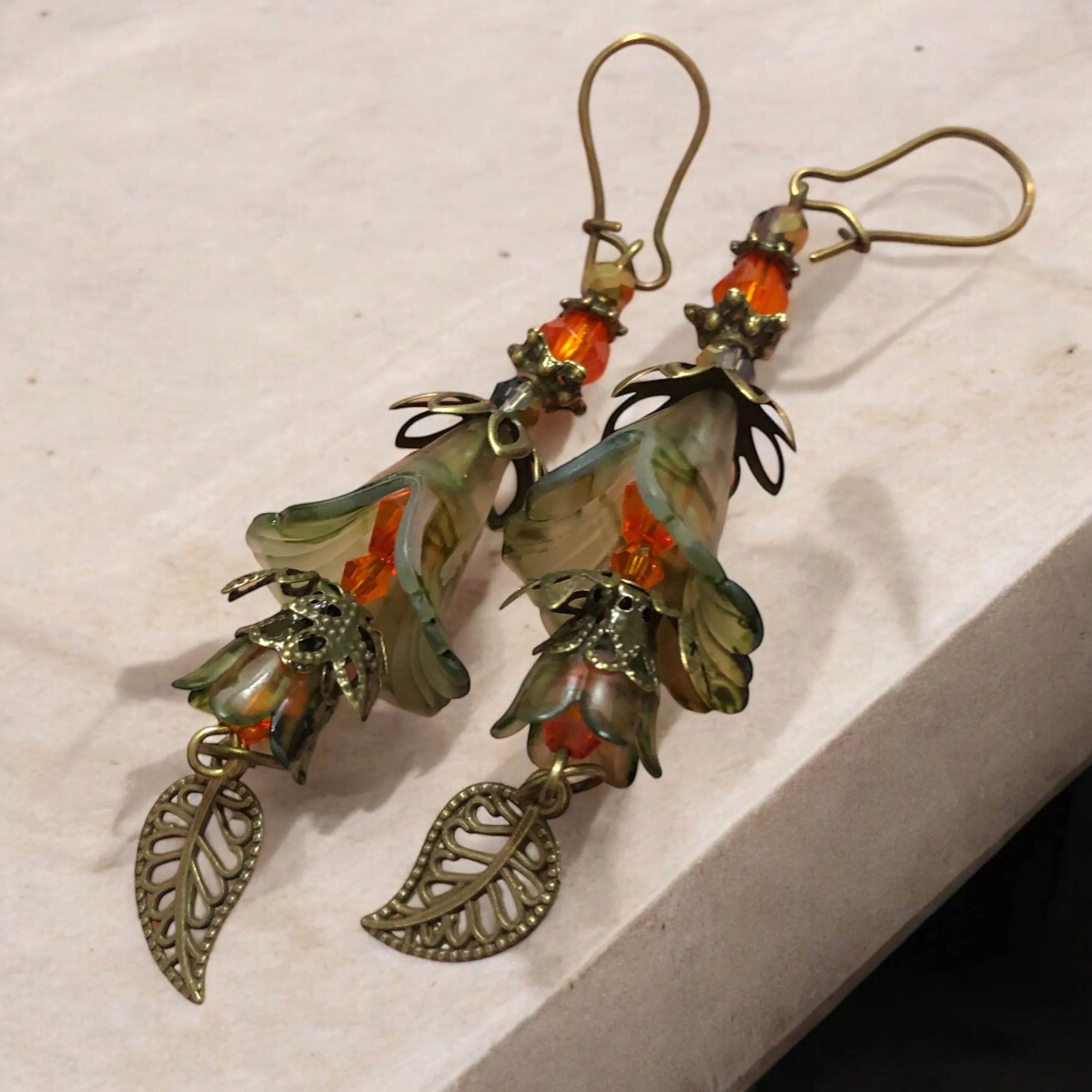 Olive and Orange Bohemian Bloom Earrings