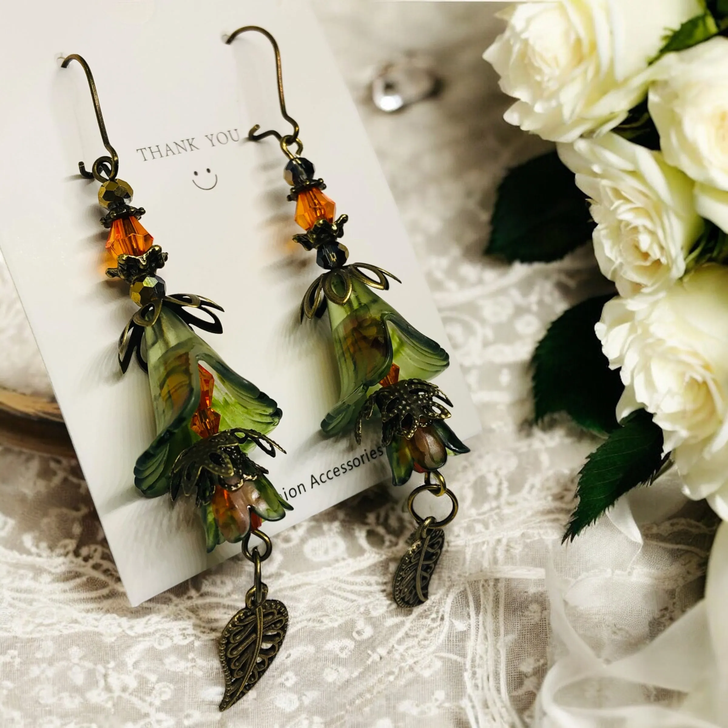 Olive and Orange Bohemian Bloom Earrings