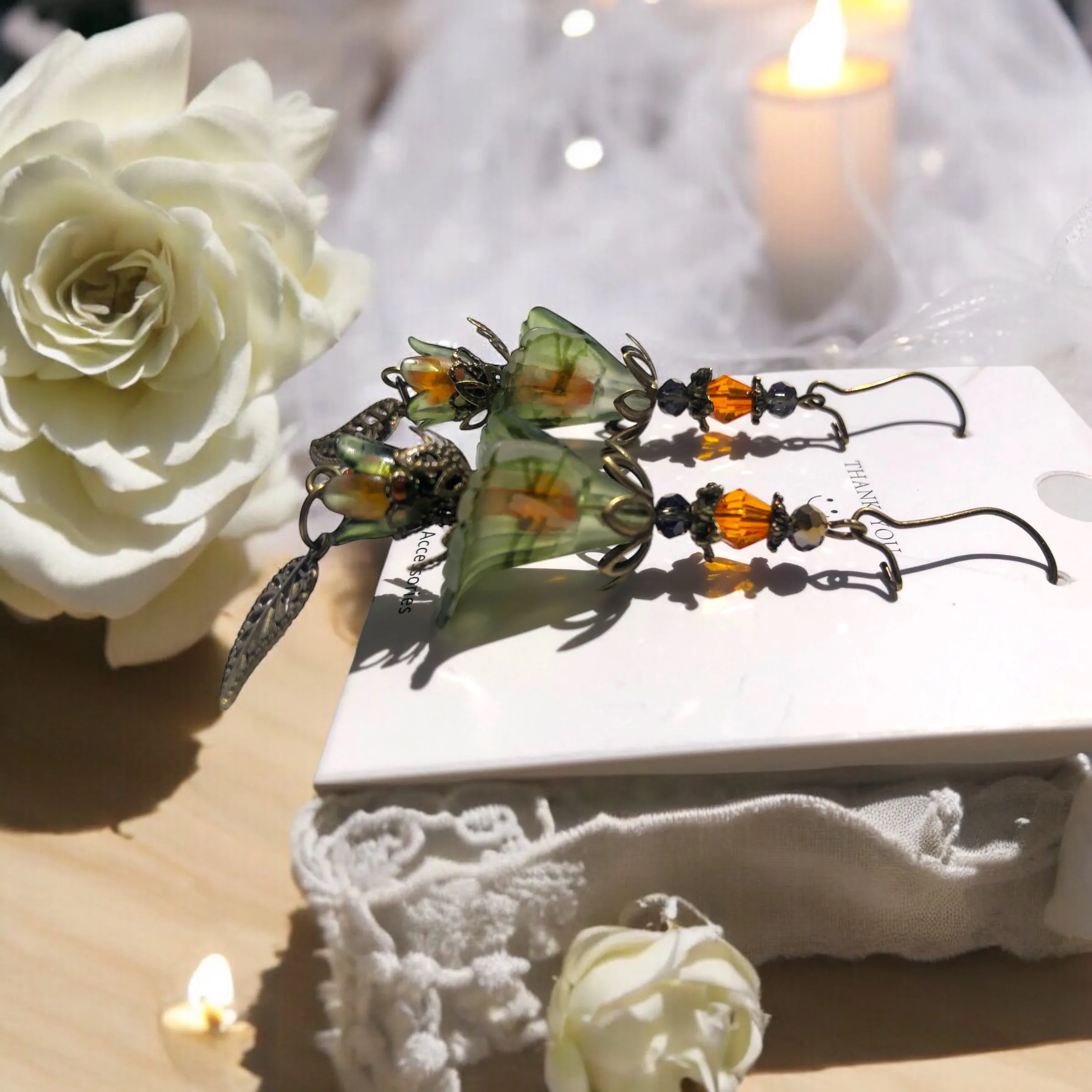 Olive and Orange Bohemian Bloom Earrings
