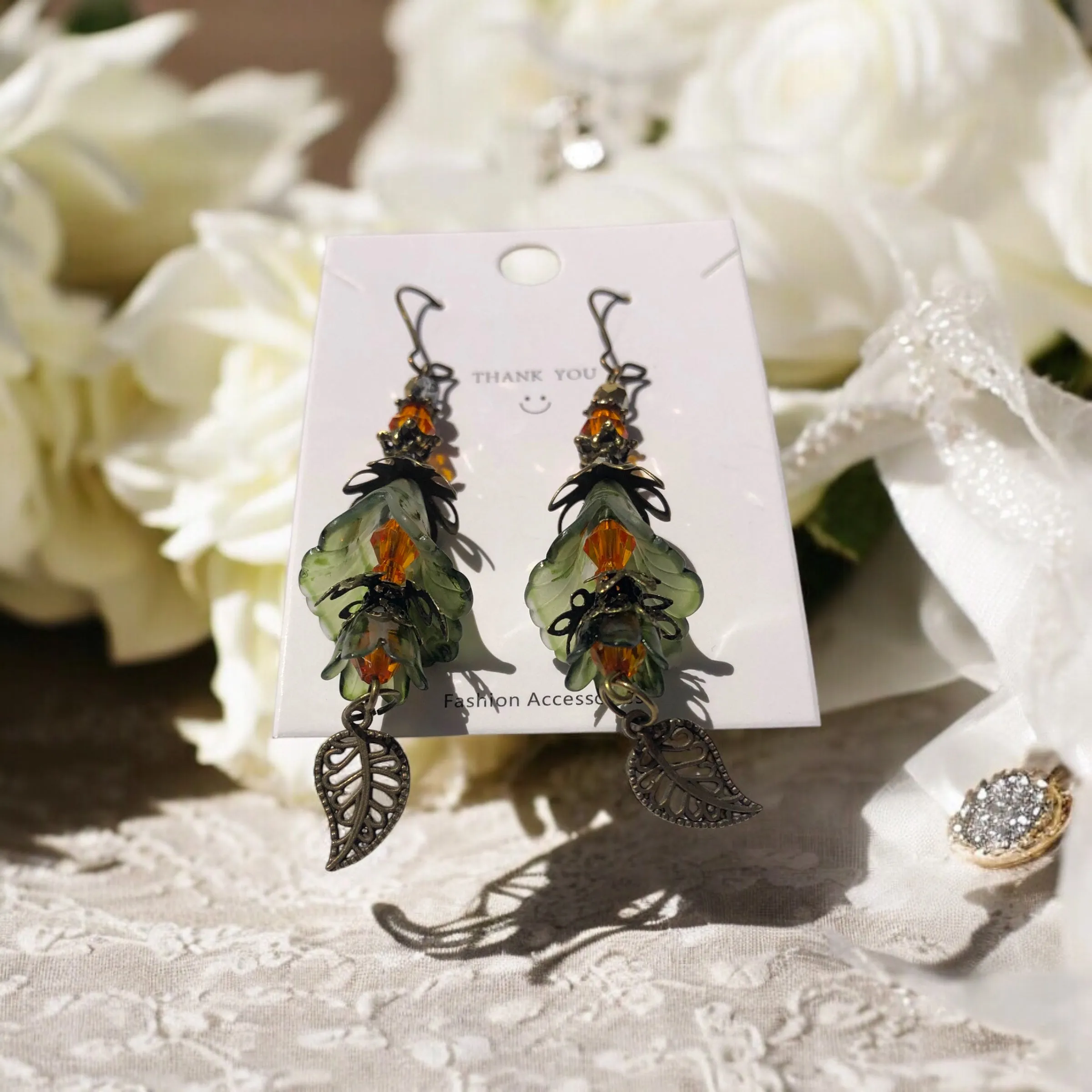 Olive and Orange Bohemian Bloom Earrings
