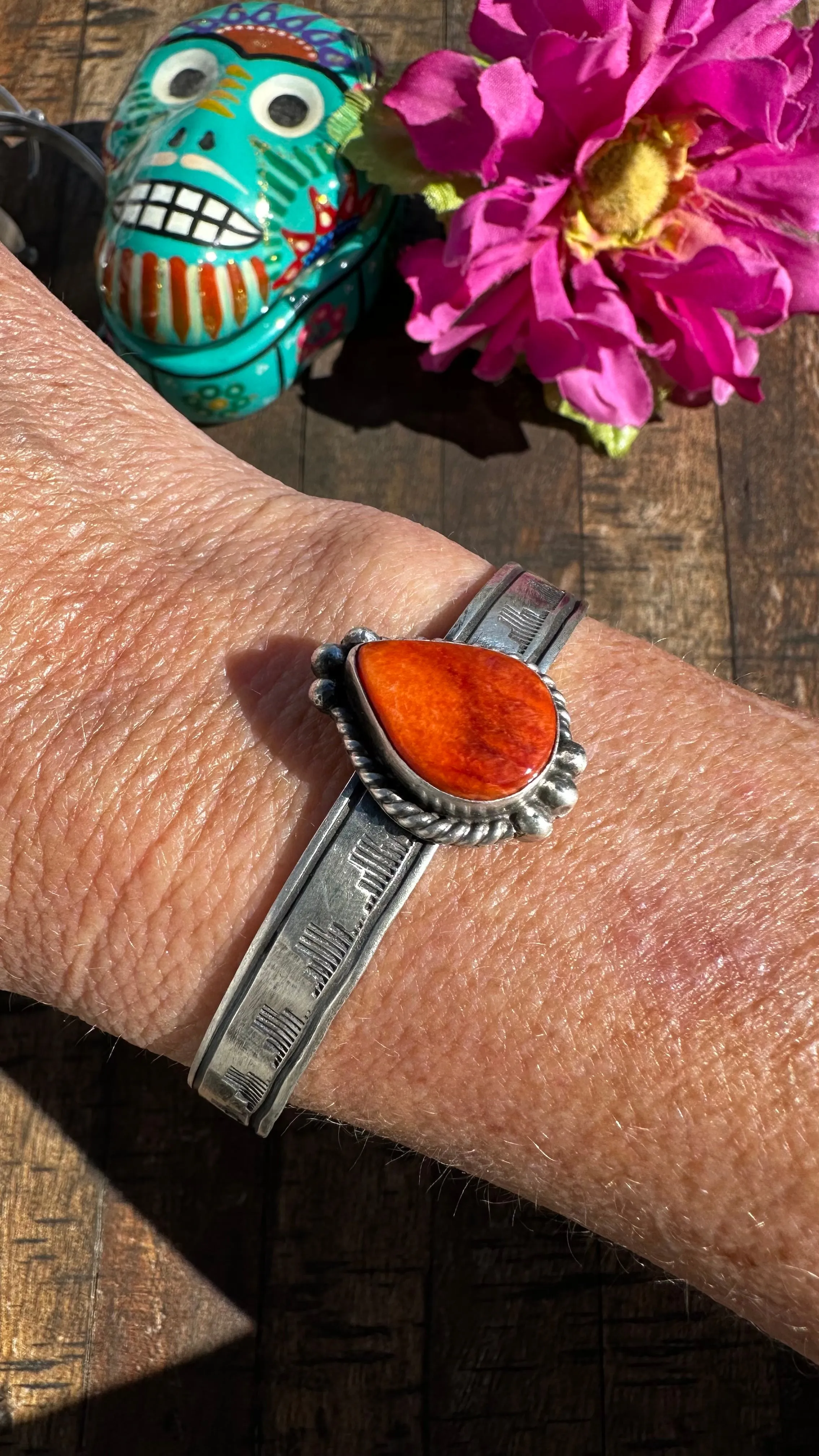 Orange Spiny Stamped Cuff #3