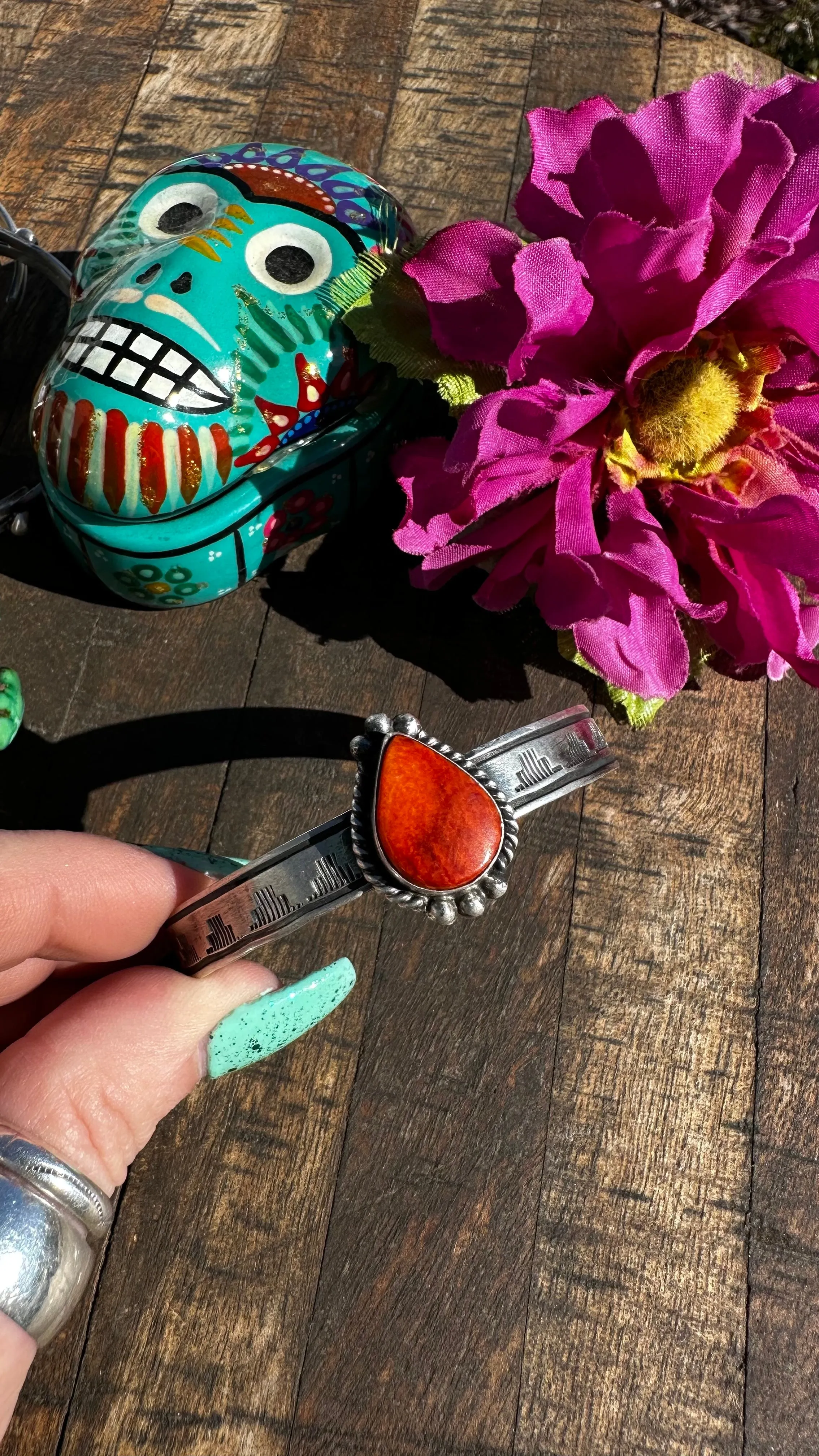 Orange Spiny Stamped Cuff #3