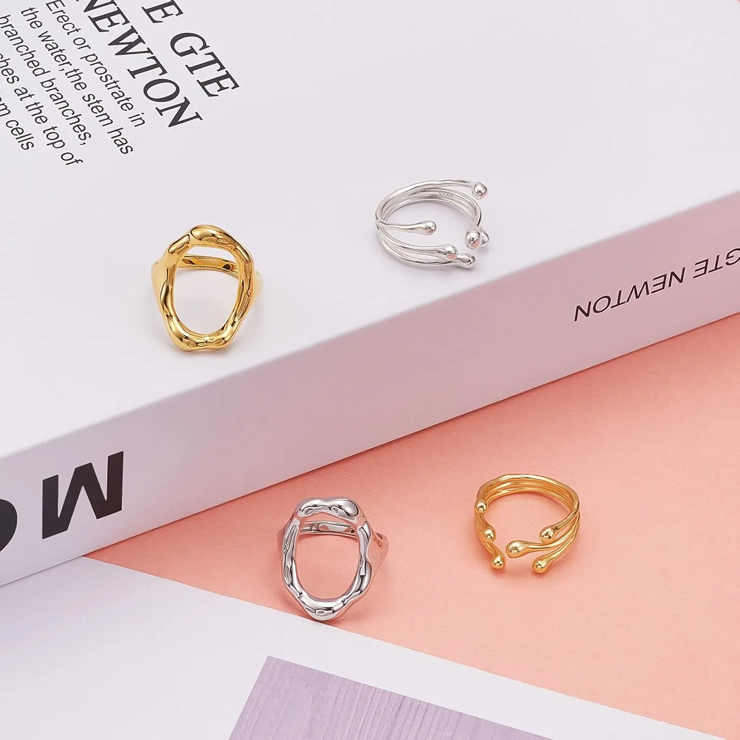 Ornaland Women Geometric Open Rings Adjustable Oval Cuff Finger Ring 925 Sterling Silver Plated Platinum Rings Jewelry Accessories Gift for Birthday, Platinum