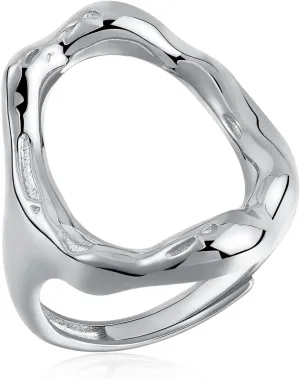 Ornaland Women Geometric Open Rings Adjustable Oval Cuff Finger Ring 925 Sterling Silver Plated Platinum Rings Jewelry Accessories Gift for Birthday, Platinum