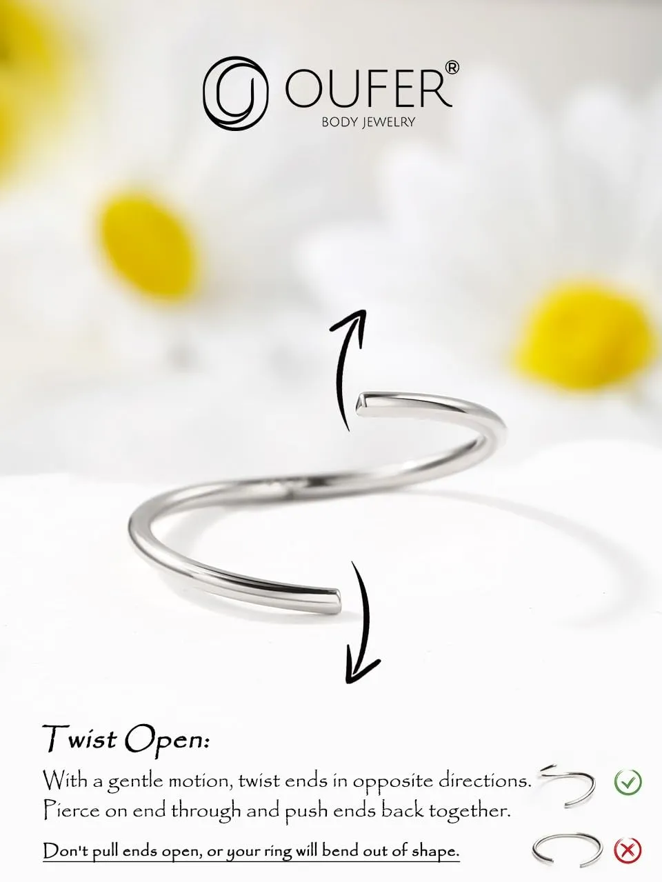 OUFER 925 Sterling Silver Nose Ring Hoop for Women, 20G Thin Nose Piercing Jewelry, Nose Piercings, Snug 8mm Hoop Nose Rings, Body Jewelry Piercing Hoops-Silver