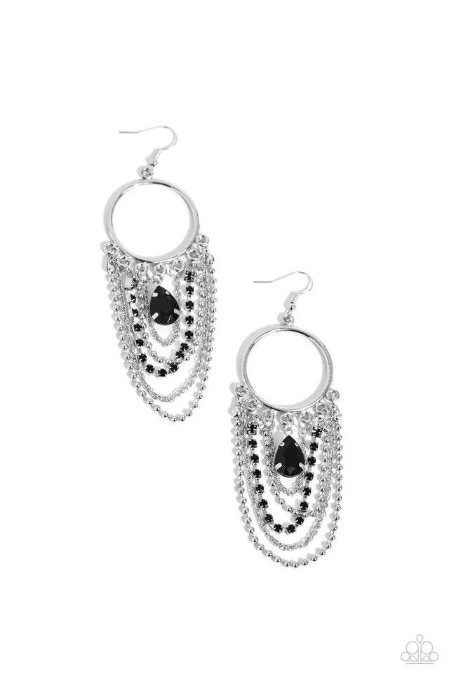 Paparazzi Earring ~ Cascading Clash - Black