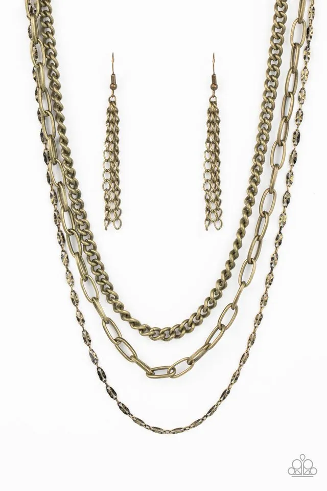 Paparazzi Necklace ~ Galvanized Grit - Brass