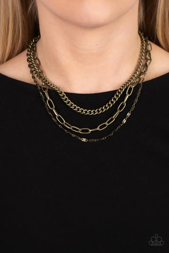 Paparazzi Necklace ~ Galvanized Grit - Brass