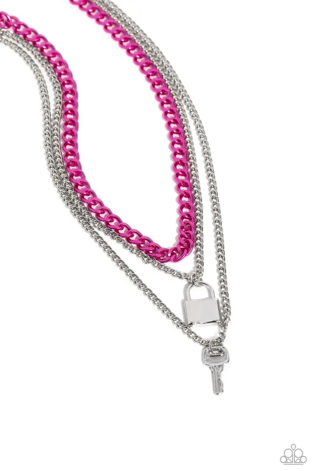 Paparazzi Necklace ~ Locked Labor - Pink