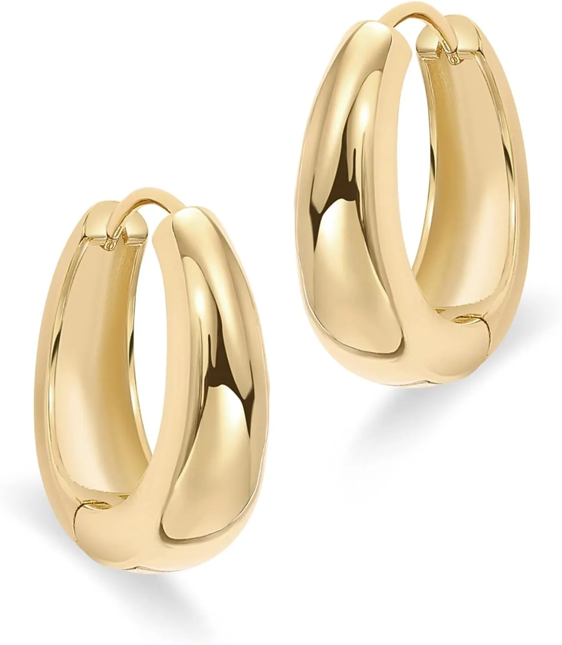 PAVOI 14K Gold Plated Sterling Silver Post Small Chunky Hoops Earrings | Thick Lightweight Gold Hoop Earrings for Women