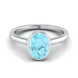 Platinum Oval Aquamarine Simple Bezel Solitaire Engagement Ring