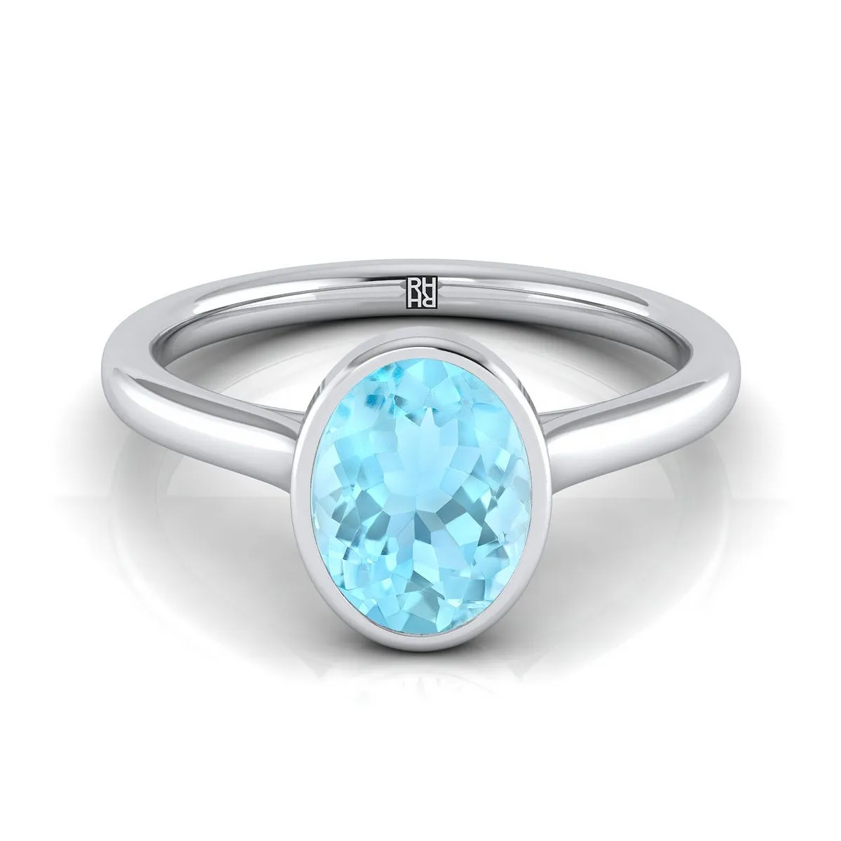 Platinum Oval Aquamarine Simple Bezel Solitaire Engagement Ring