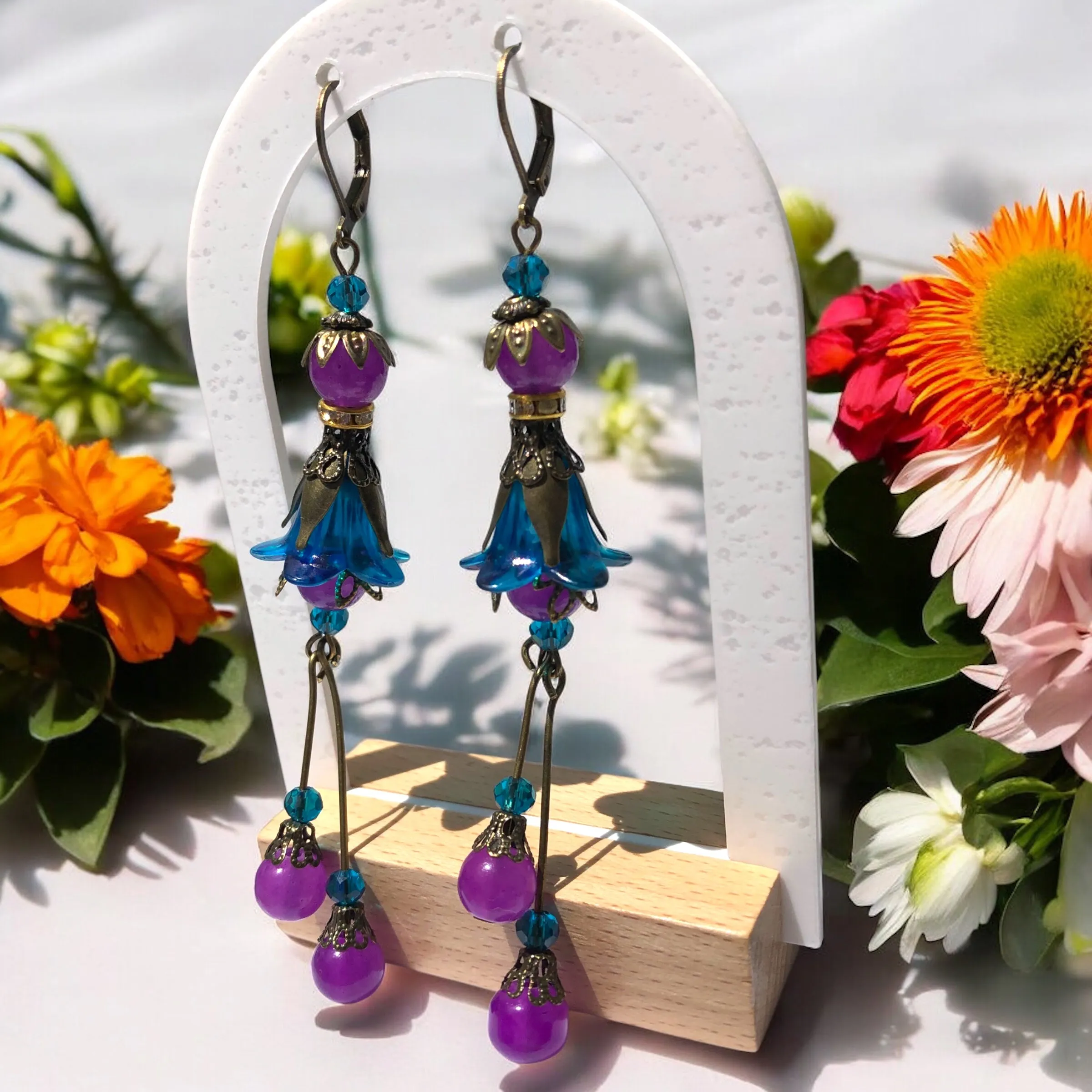 Purple Blue Bohemian Bloom Earrings