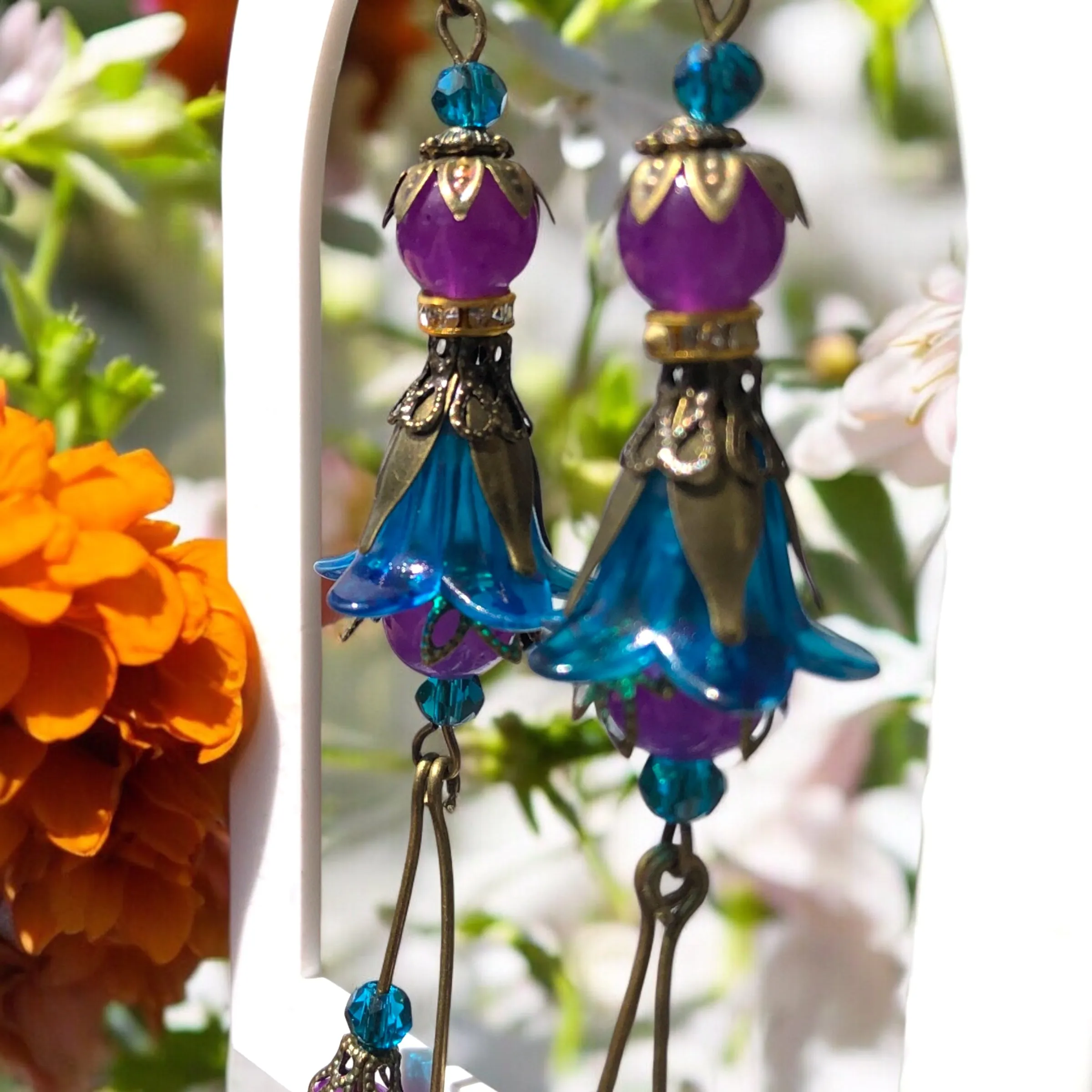 Purple Blue Bohemian Bloom Earrings