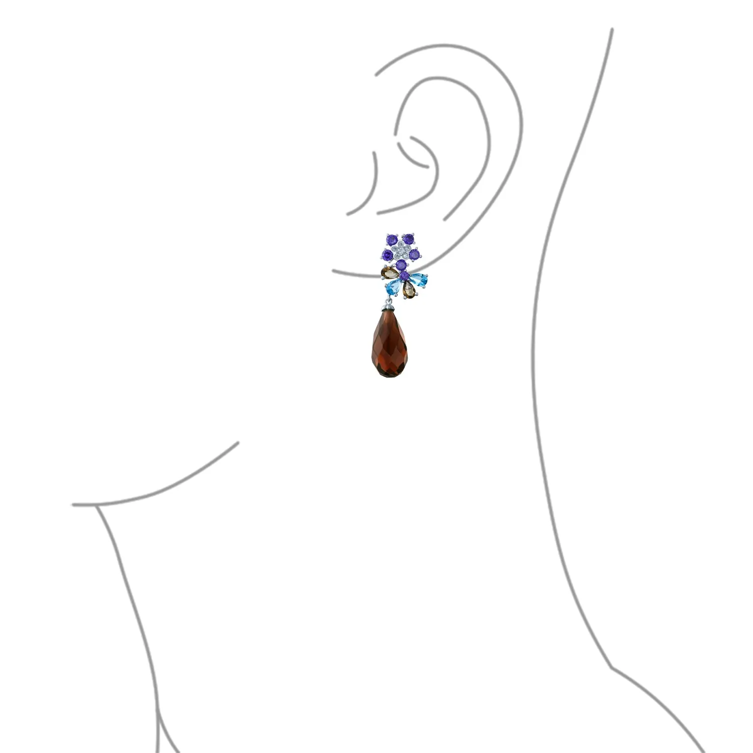 Purple Burgundy CZ Flower Dangle Chandelier Earrings for Prom Silver Plated