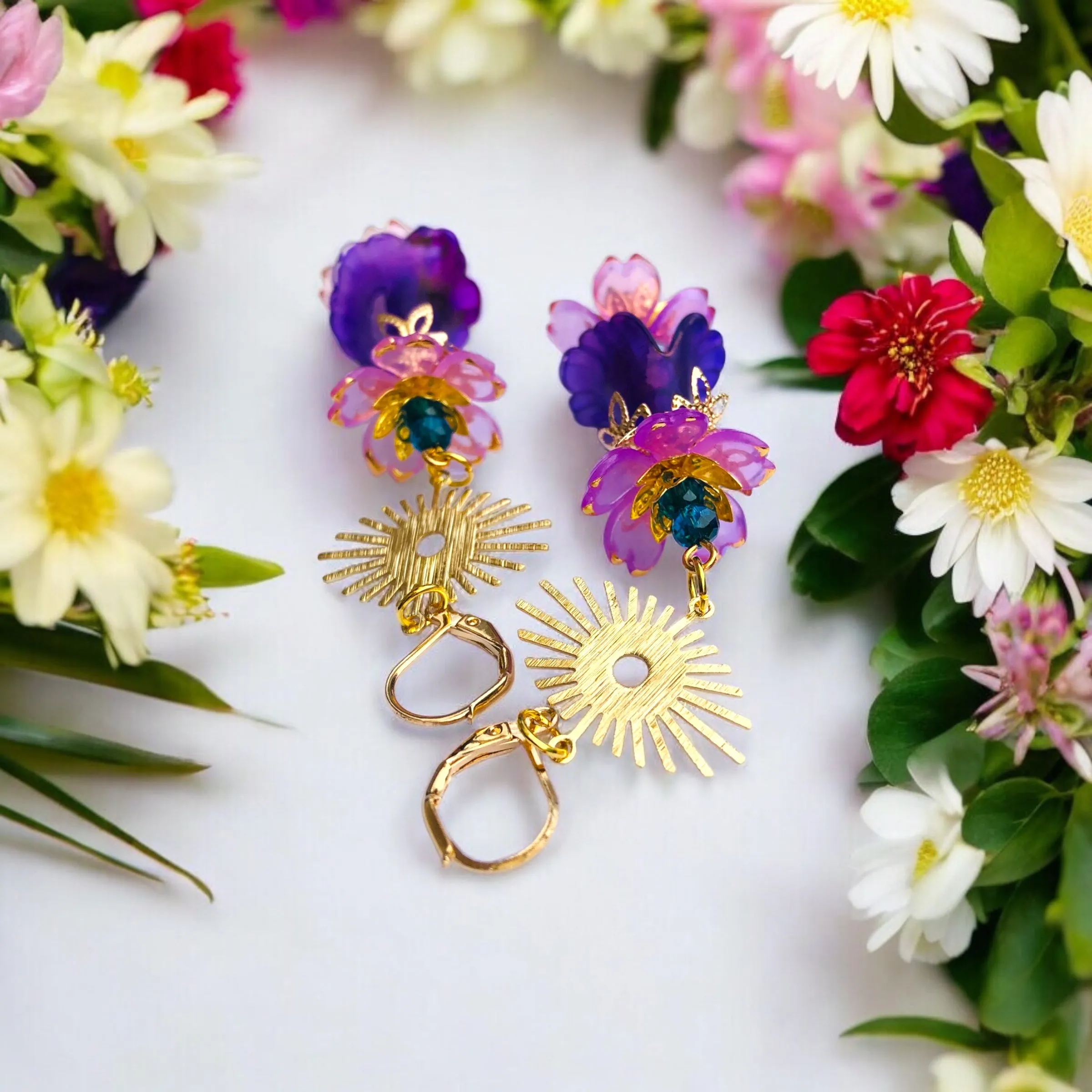 Purple Sun Bohemian Bloom Earrings