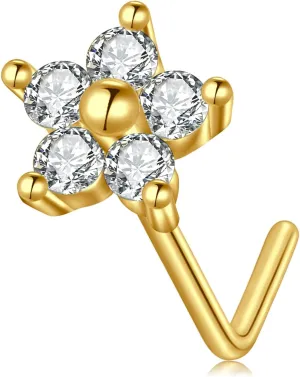 QWALIT Sterling Silver Nose Stud Silver Gold Nose Studs Sterling Silver 925 Stud Nose Ring For Women Diamond Nose Stud Heart Star Flower 20G Nose Stud Surgical Steel Nose Piercings Stud 20 gauge