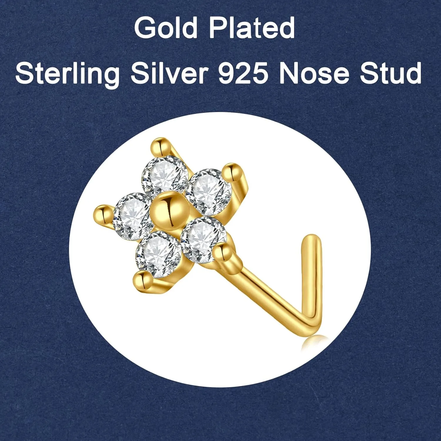 QWALIT Sterling Silver Nose Stud Silver Gold Nose Studs Sterling Silver 925 Stud Nose Ring For Women Diamond Nose Stud Heart Star Flower 20G Nose Stud Surgical Steel Nose Piercings Stud 20 gauge