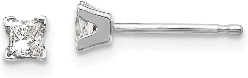 Real 14k White Gold Complete Princess Cut Diamond Studs Earrings 3mm (.32 cttw.)