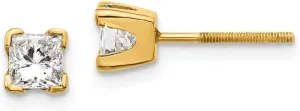 Real 14k Yellow Gold Complete Princess-cut Diamond Studs Earrings 3.75mm (.66 cttw.)