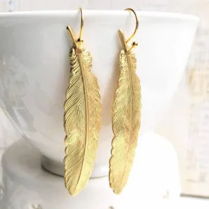 Red Truck Designs Gold Feather Earrings Bohemian Feather Charm Earrings