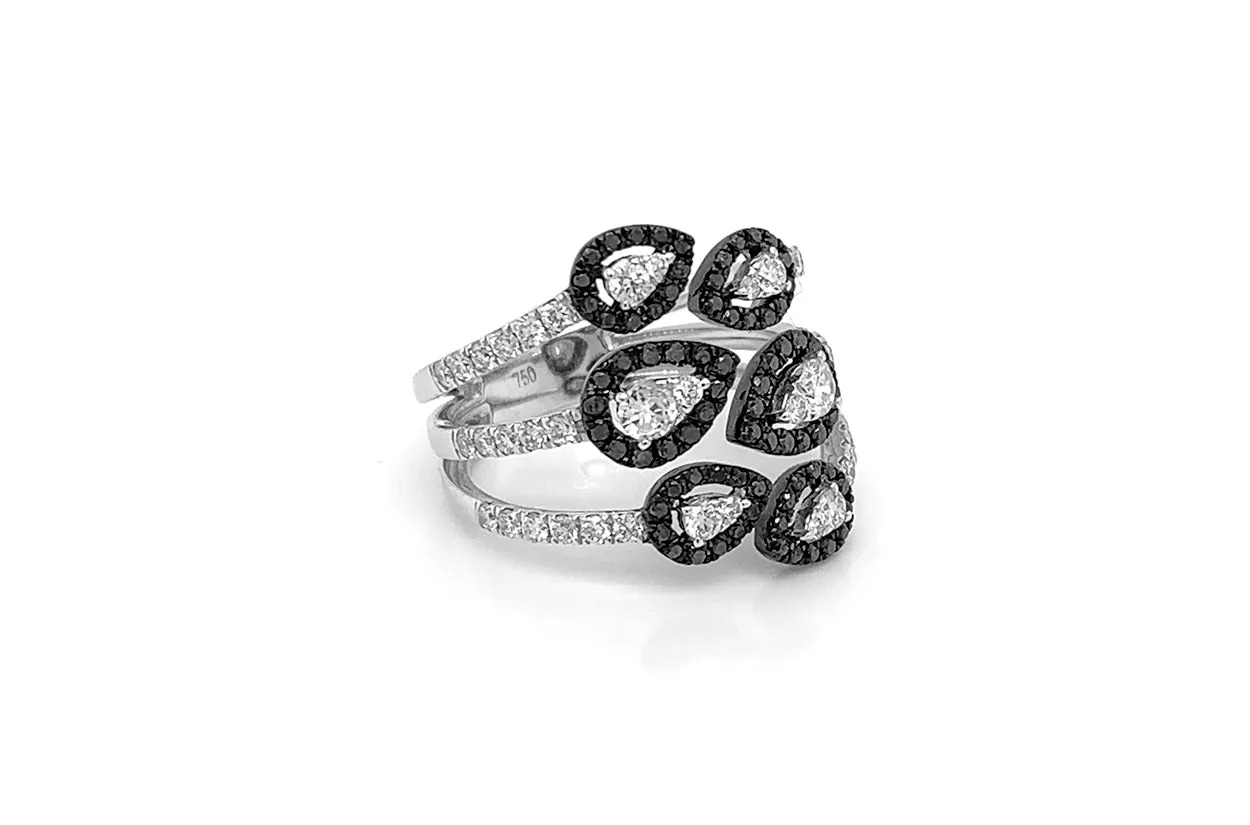 Ring 18kt Gold Nature Inspire Black & White Diamonds