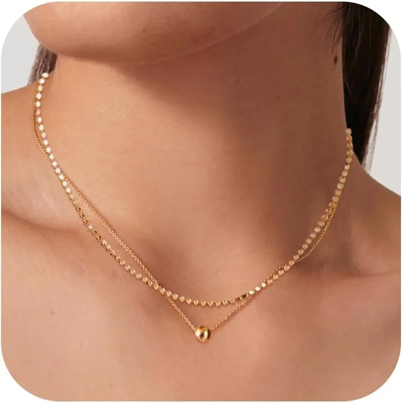 Roe Dolph Layered Necklace for Women Dainty Beaded Necklace Gold Double Layered Necklace Chain Choker Necklace Shine Jewelry Gifts