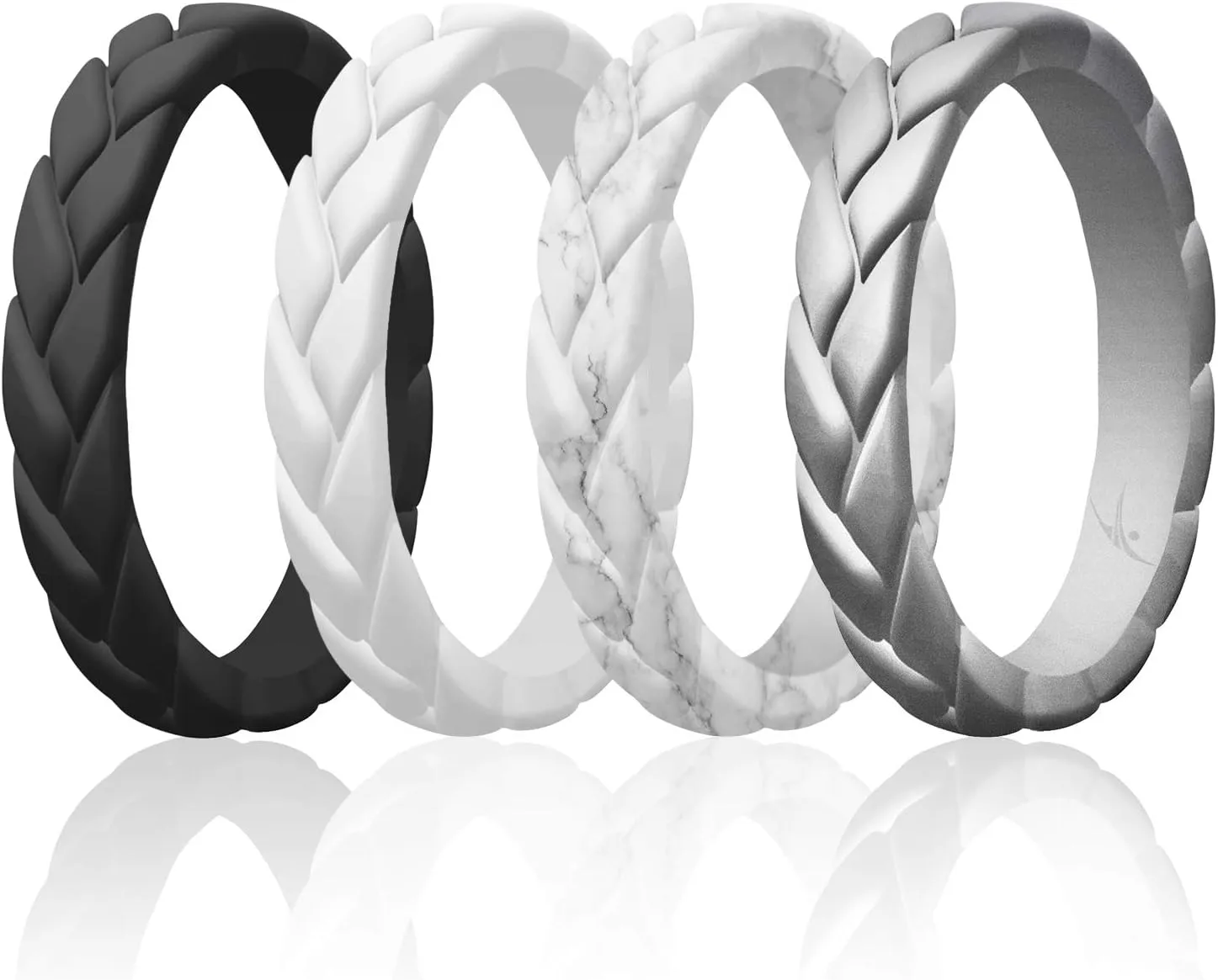 ROQ Silicone Rubber Wedding Rings for Women, Thin Stackable Rubber Silicone Wedding Band, Bridal Jewelry Set, Anniversary Rings, Promise Ring, Flame Leaves & Leaves Style, Multi Packs, Multi Colors