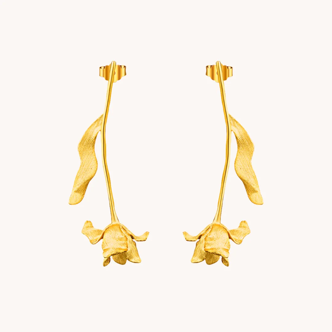 Rose Blossom Gold Drop Earrings W.