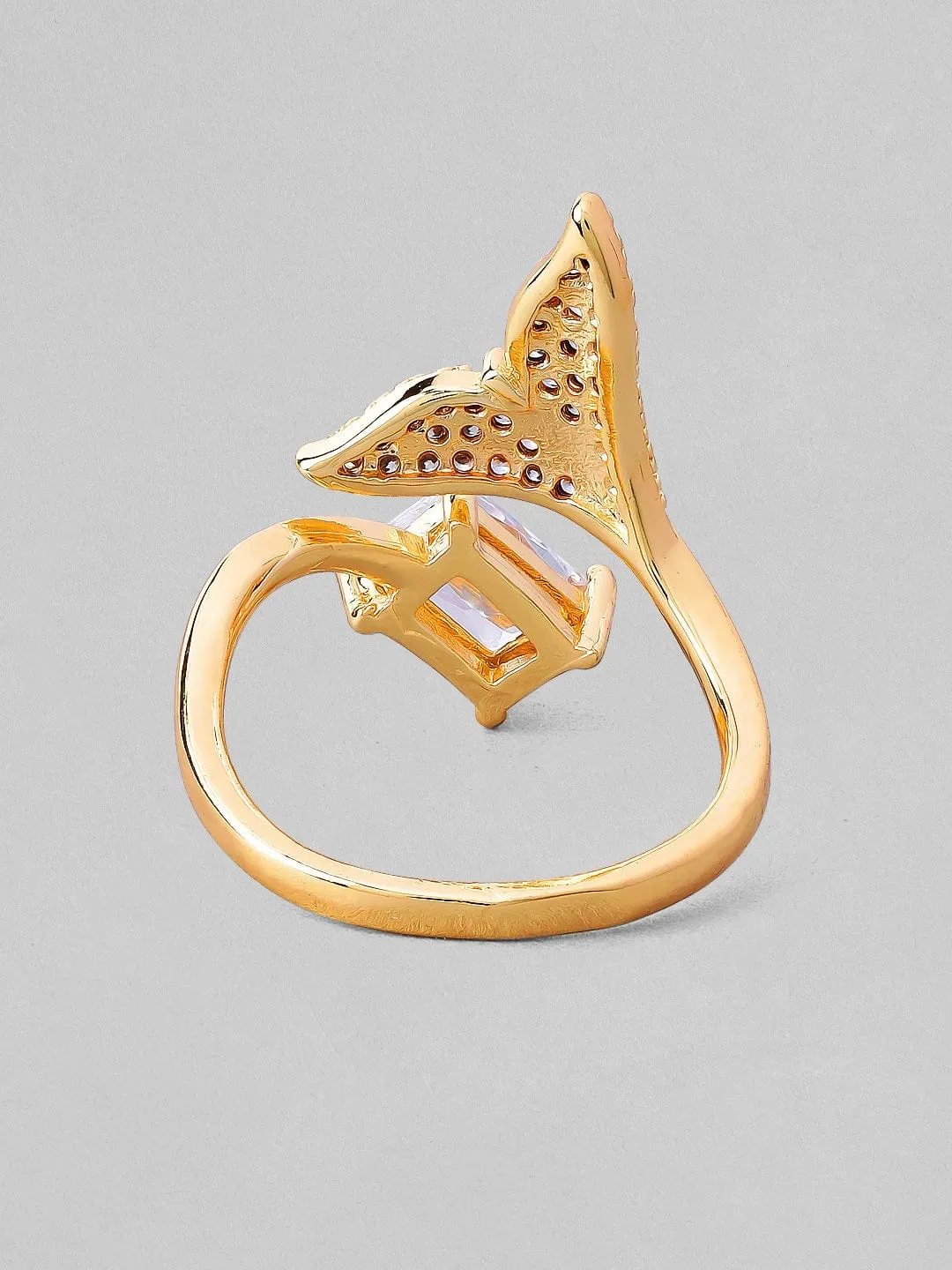 Rubans Voguish 18K Gold Plated Stainless Steel Waterproof Contemporary Ring With Zirons Studded.