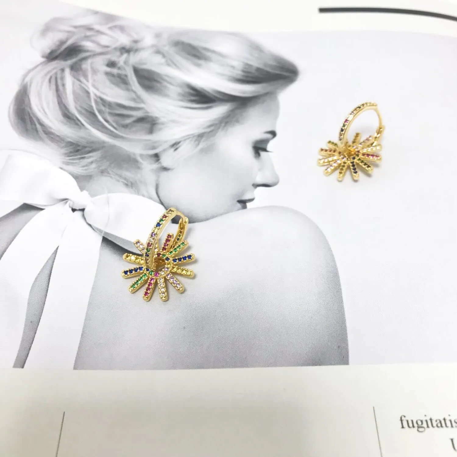 s925 Silver Needle Hollow Circle Full Zircons Embellished Colorful Dangle Huggie Earrings Fashion Unique Geometric Double Rings Hoop Earrings