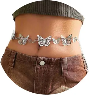 Sexy Butterfly Body Chain Silver Metal Waist Chains Butterfly Pendant Belly Chains Rave Party Body Jewelry for Women