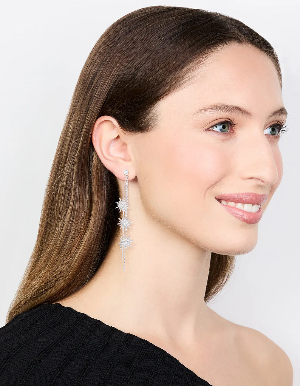 Silver Celestial Chain Drop Earrings