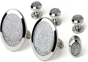 Silver Diamond Dust Tuxedo Studs and Cufflinks Set Silver Trim