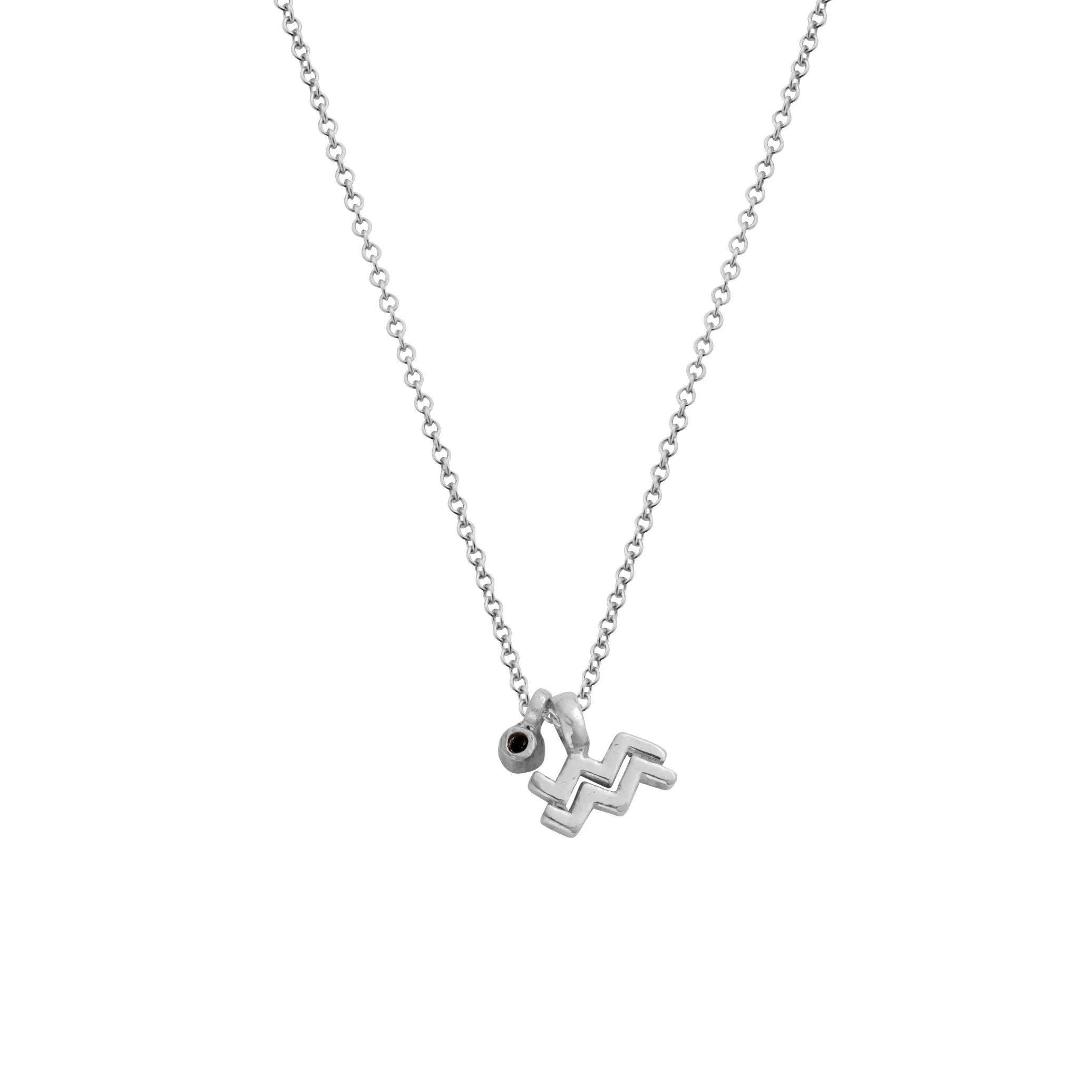 Silver Mini Aquarius Horoscope & Mini Amethyst Birthstone Necklace