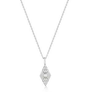 Silver Pearl Geometric Pendant Necklace