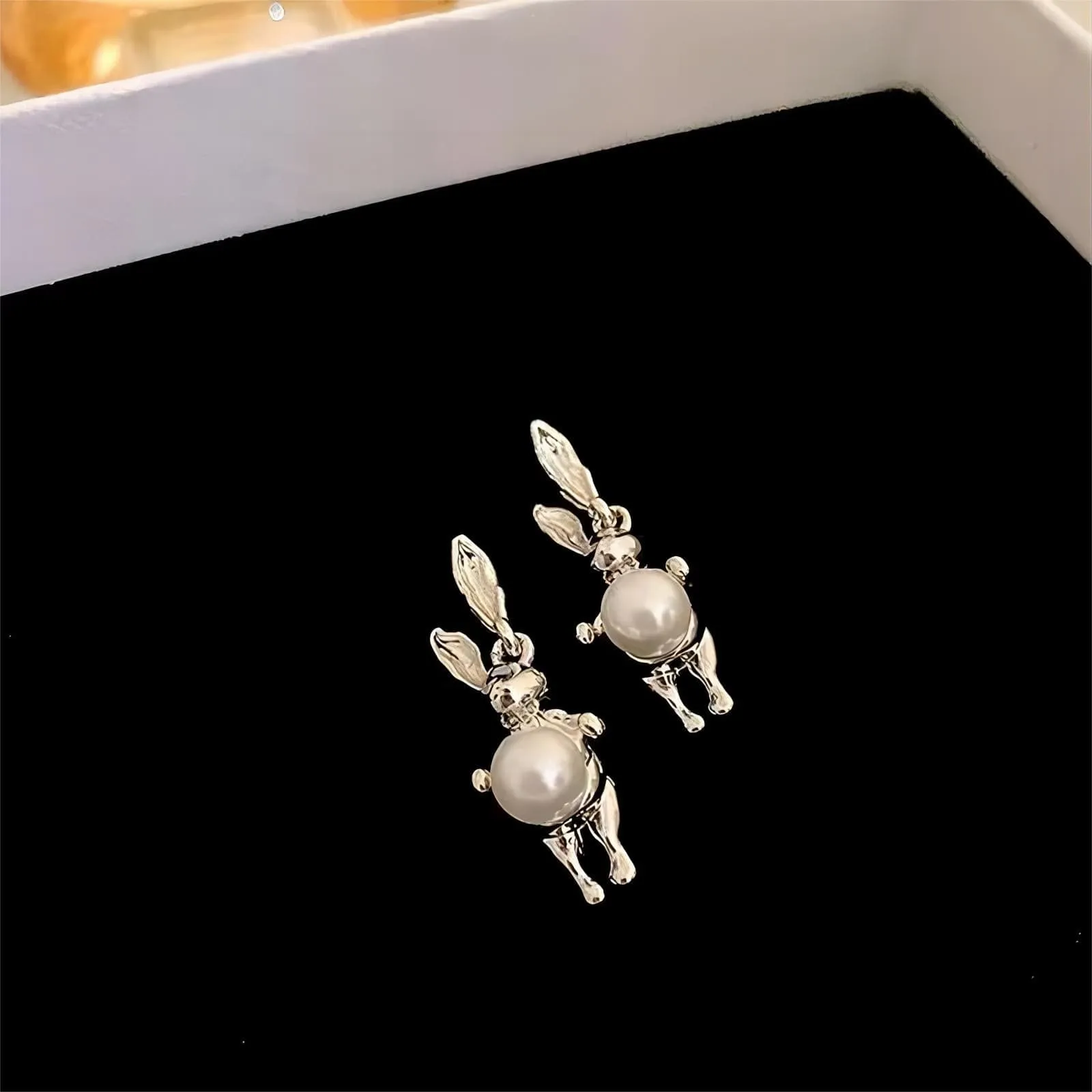 Silver Rabbit Pearl Earrings