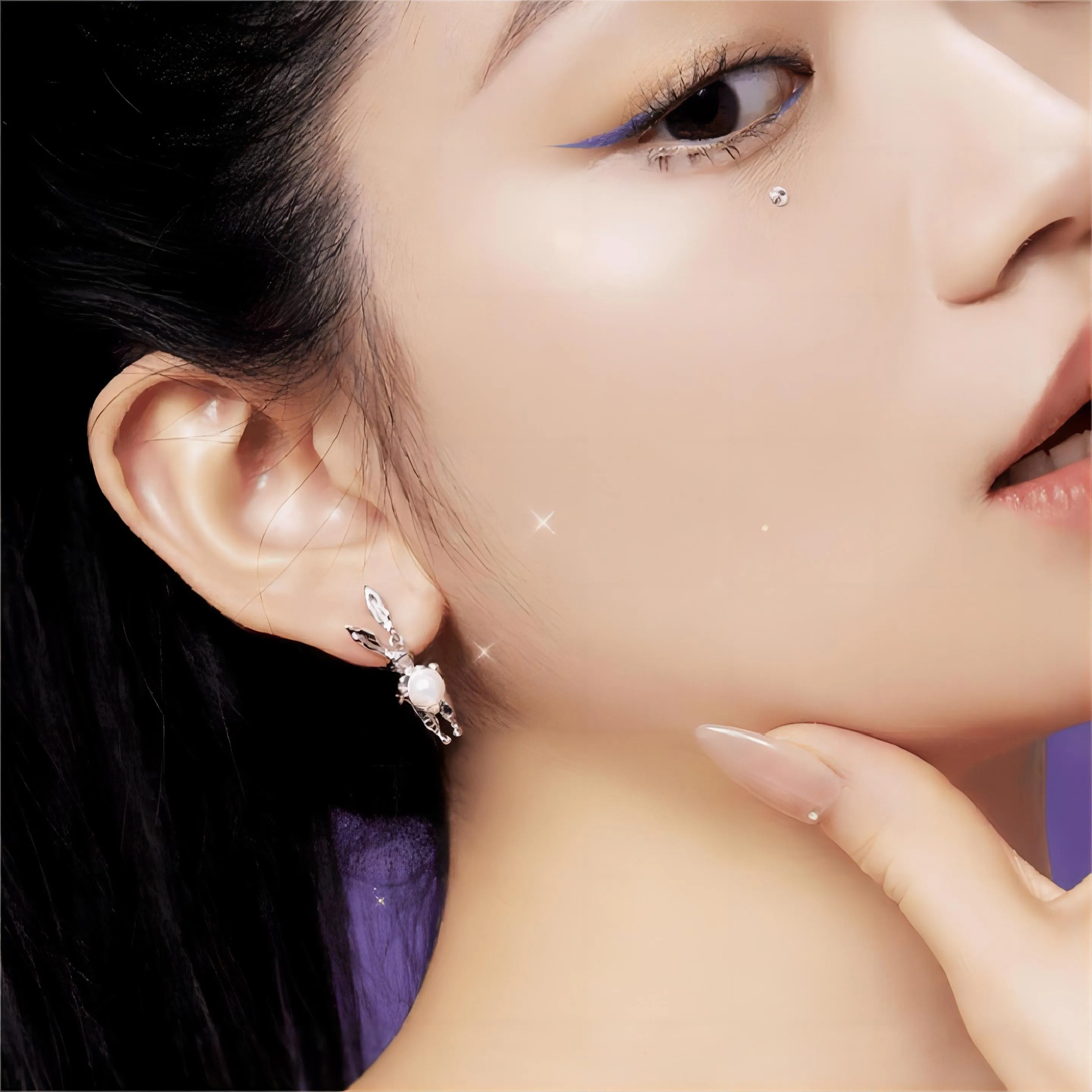 Silver Rabbit Pearl Earrings