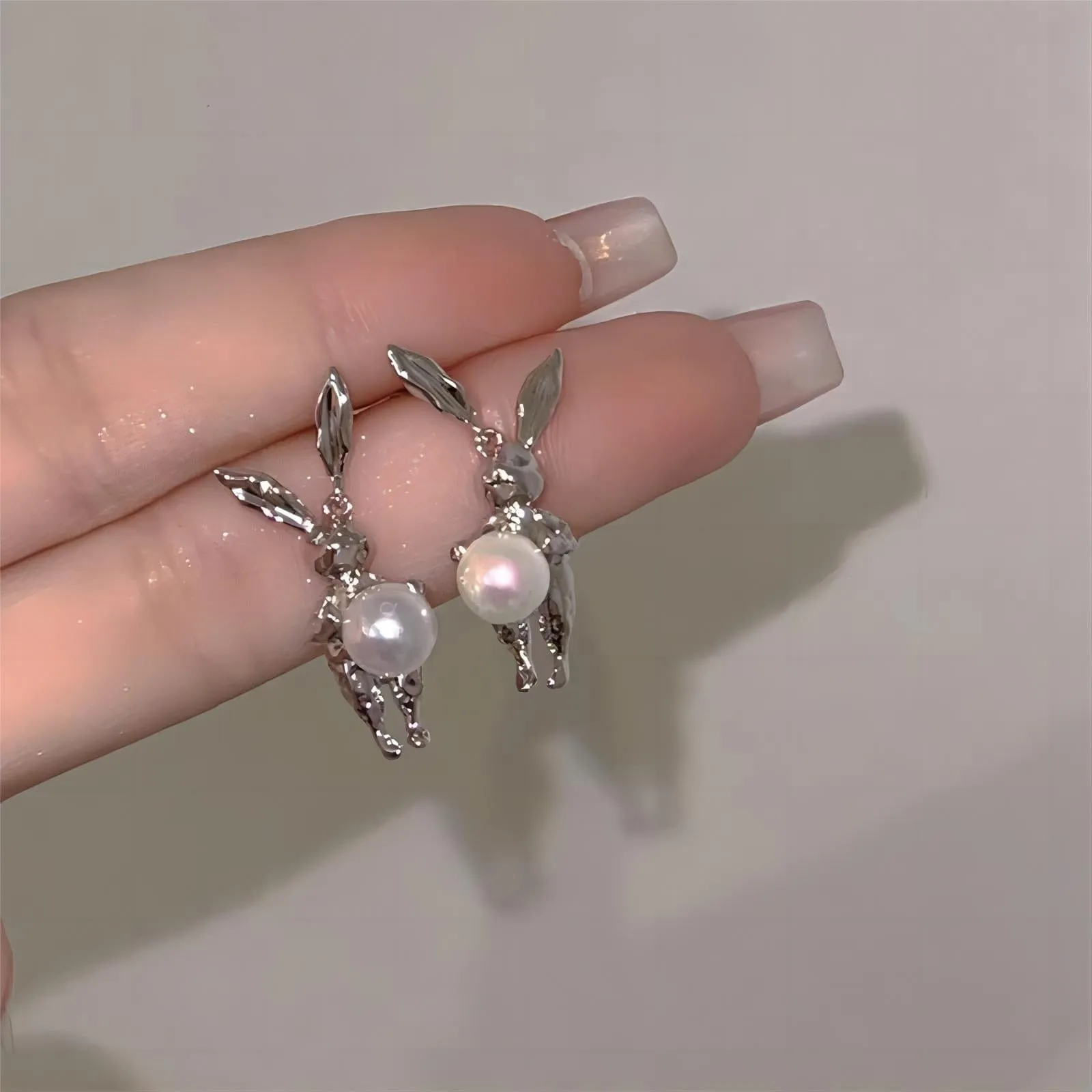 Silver Rabbit Pearl Earrings