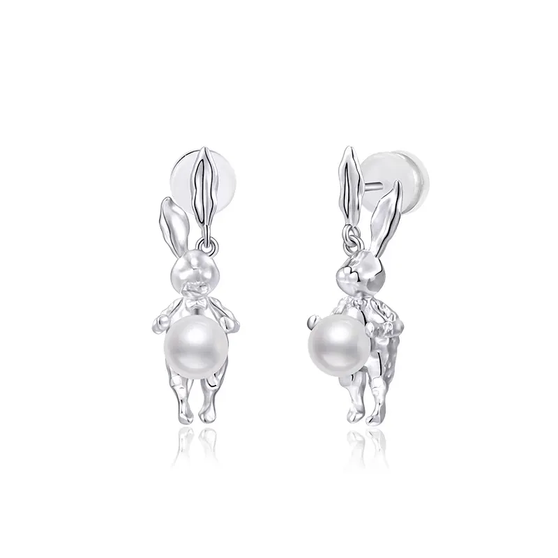 Silver Rabbit Pearl Earrings