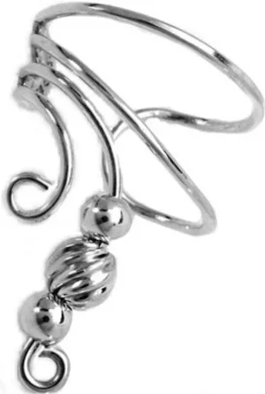 Silver Twist Bead Short Sterling Silver Ear Cuffs Earrings (Left)