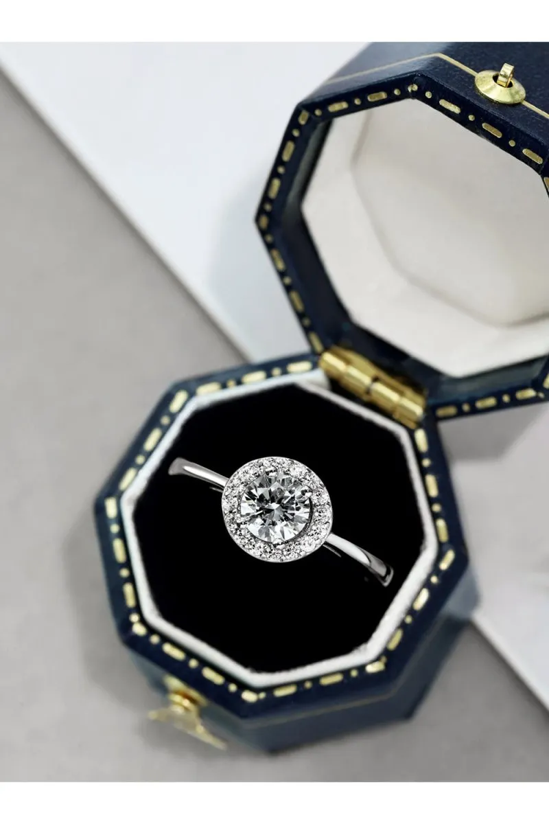 Simple Round sparkling Engagement Ring Sterling Silver