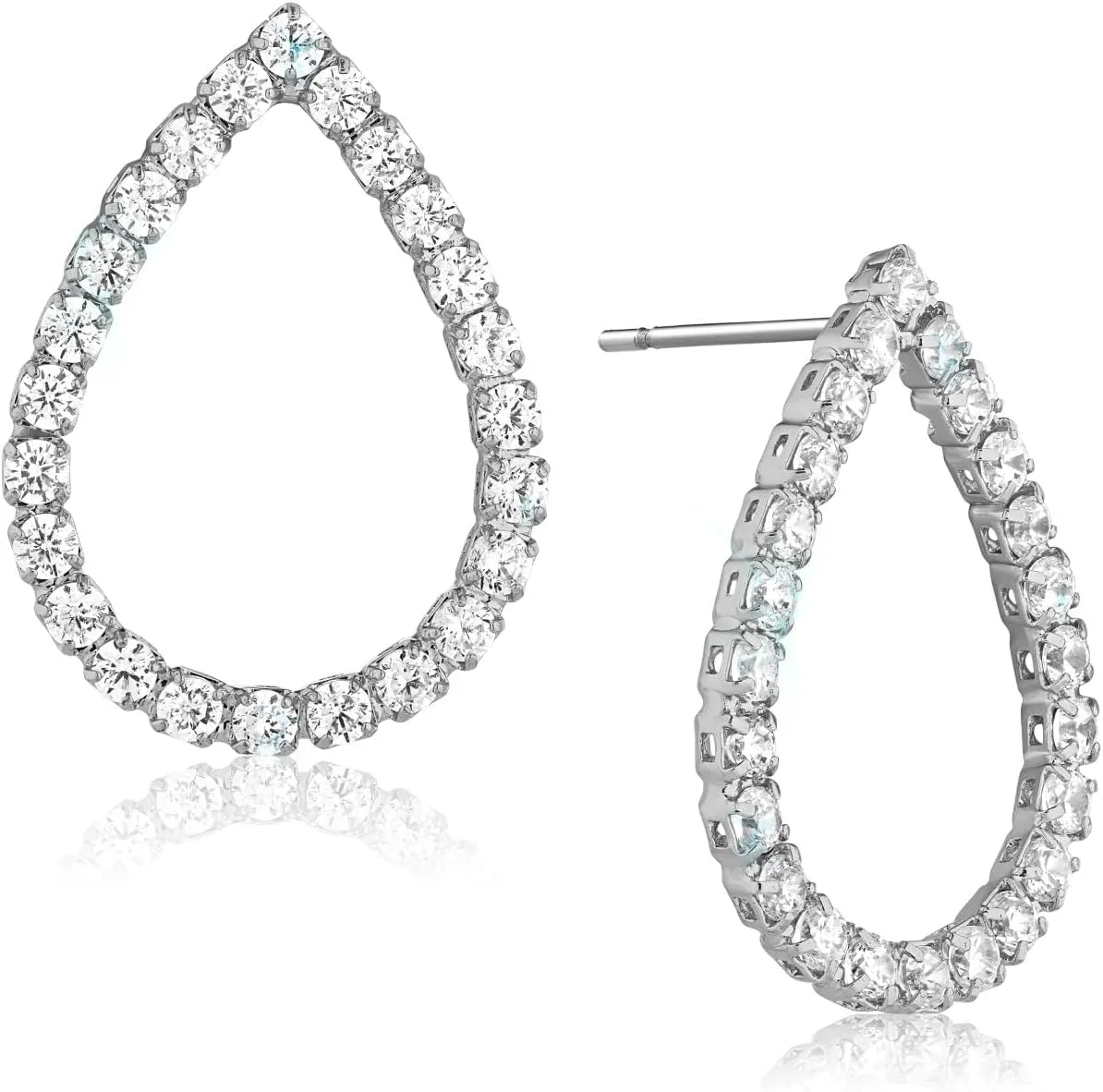 Simulated Diamond Stud Earrings for Women - Small Circle or Teardrop Cubic Zirconia Studs, Hypoallergenic and Safe for Sensitive Ears