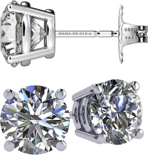 Simulated Diamond Stud Earrings Round Solid Sterling Silver Hypoallergenic 0.308.00cttw