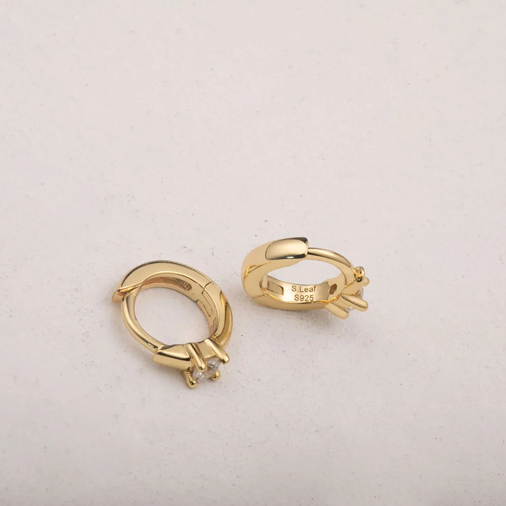 Single CZ Tiny Huggie Hoop Earrings