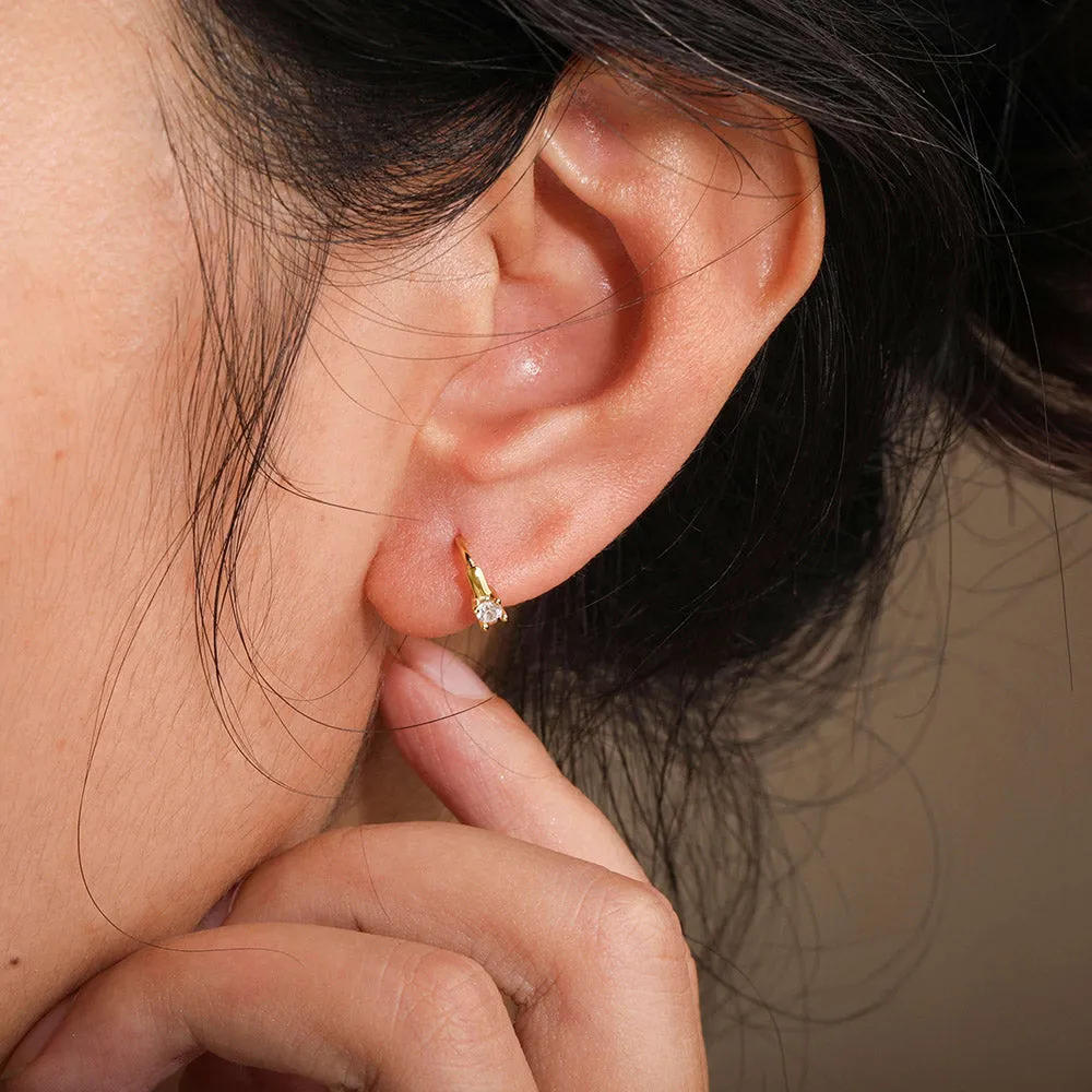 Single CZ Tiny Huggie Hoop Earrings