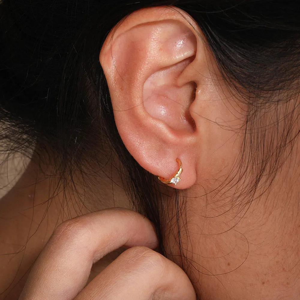 Single CZ Tiny Huggie Hoop Earrings