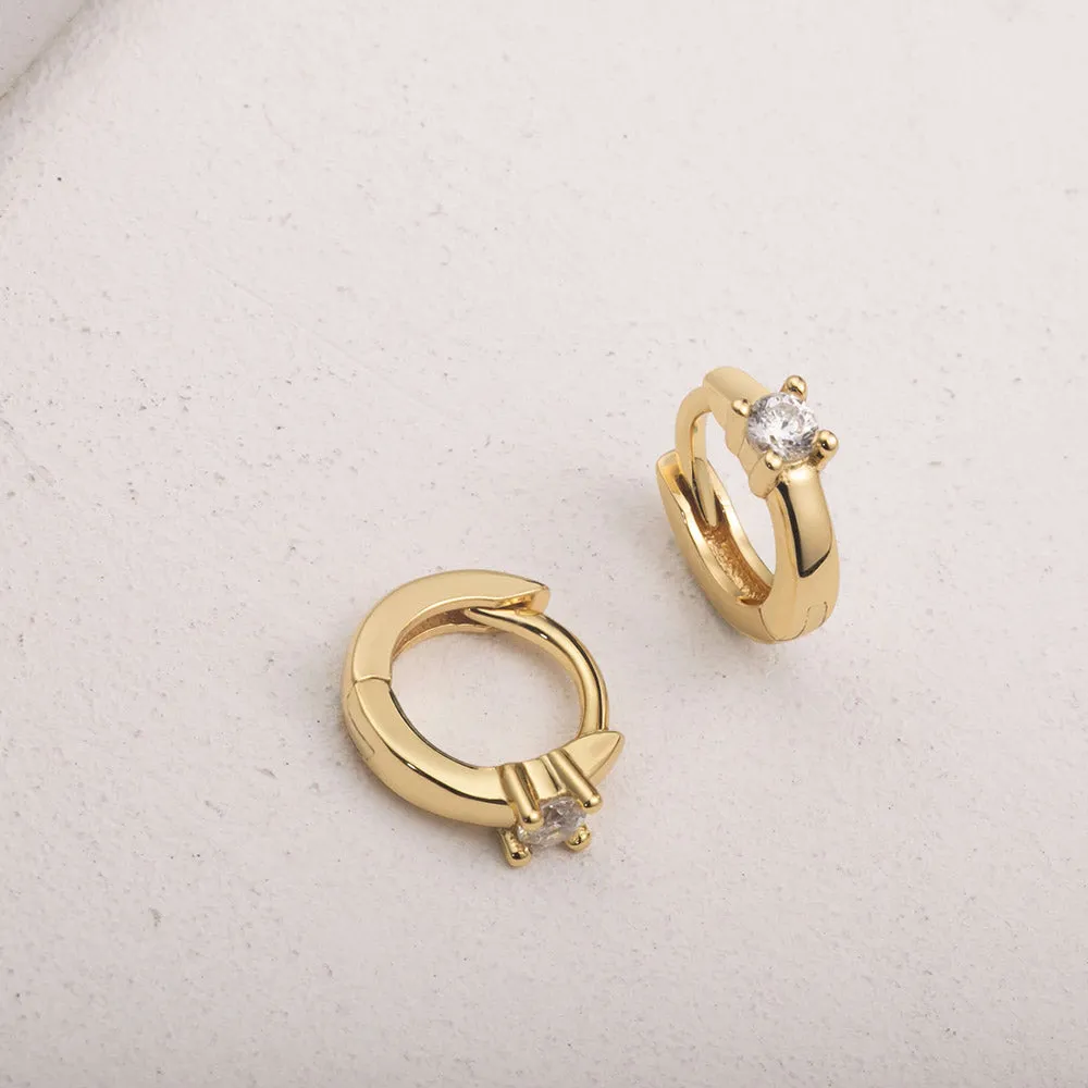 Single CZ Tiny Huggie Hoop Earrings