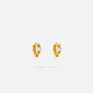Single Stone Beaded Cartilage Hoops, Gold, Silver SHEMISLI SH444